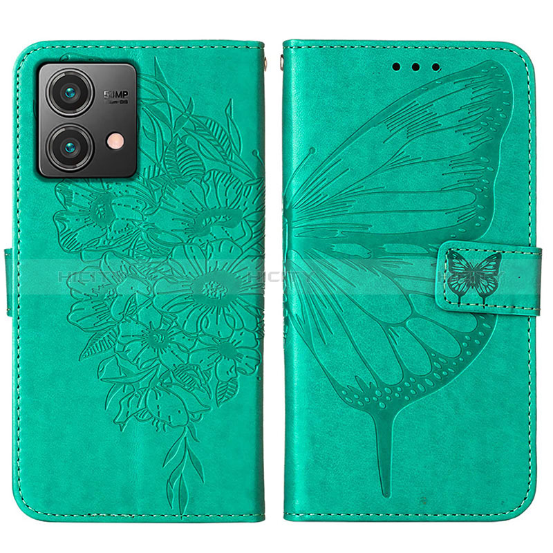 Funda de Cuero Cartera con Soporte Mariposa Carcasa YB1 para Motorola Moto G84 5G Verde