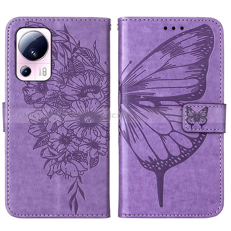 Funda de Cuero Cartera con Soporte Mariposa Carcasa YB1 para Xiaomi Mi 13 Lite 5G Purpura Claro