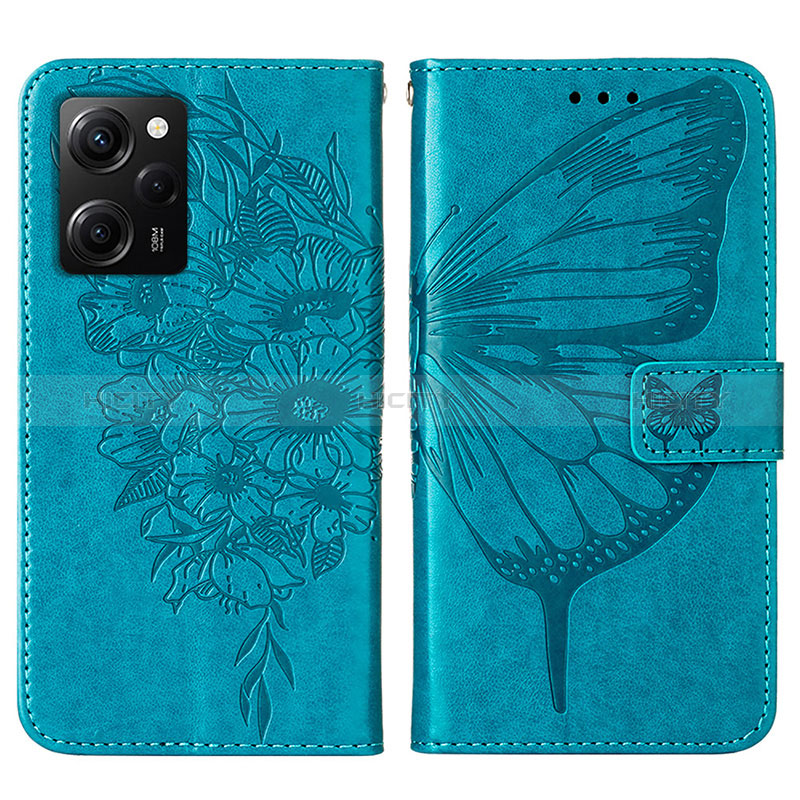 Funda de Cuero Cartera con Soporte Mariposa Carcasa YB1 para Xiaomi Poco X5 Pro 5G Azul