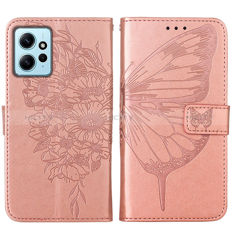 Funda de Cuero Cartera con Soporte Mariposa Carcasa YB1 para Xiaomi Redmi Note 12 4G Oro Rosa