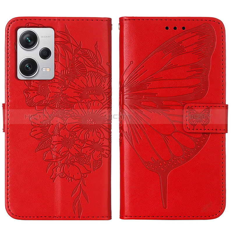Funda de Cuero Cartera con Soporte Mariposa Carcasa YB1 para Xiaomi Redmi Note 12 Explorer Rojo