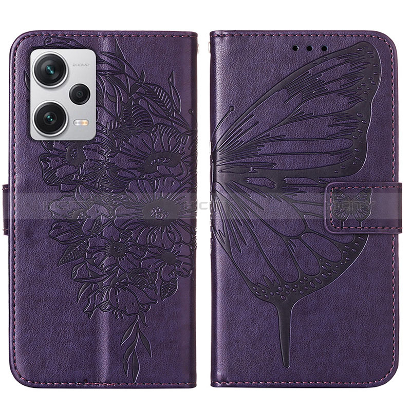 Funda de Cuero Cartera con Soporte Mariposa Carcasa YB1 para Xiaomi Redmi Note 12 Pro+ Plus 5G Morado