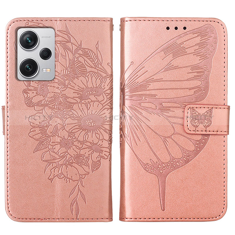 Funda de Cuero Cartera con Soporte Mariposa Carcasa YB1 para Xiaomi Redmi Note 12 Pro+ Plus 5G Oro Rosa