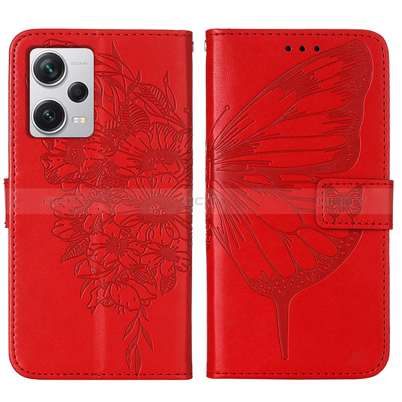 Funda de Cuero Cartera con Soporte Mariposa Carcasa YB1 para Xiaomi Redmi Note 12 Pro+ Plus 5G Rojo