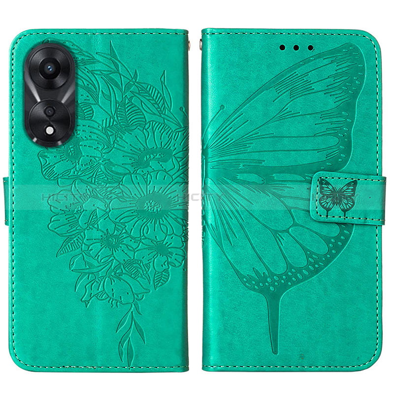 Funda de Cuero Cartera con Soporte Mariposa Carcasa YB2 para Oppo A58 5G Verde