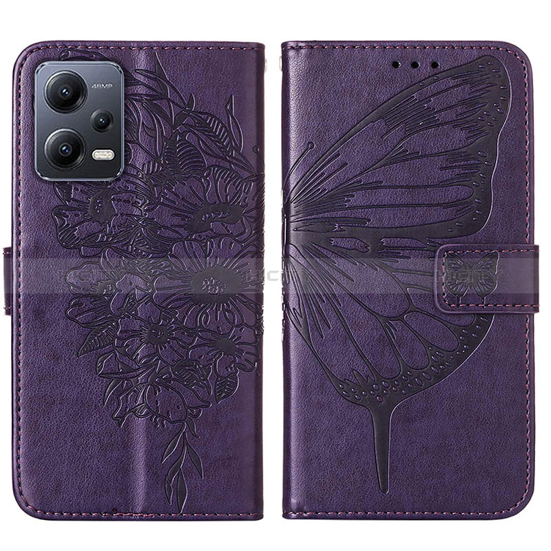 Funda de Cuero Cartera con Soporte Mariposa Carcasa YB2 para Xiaomi Poco X5 5G Morado