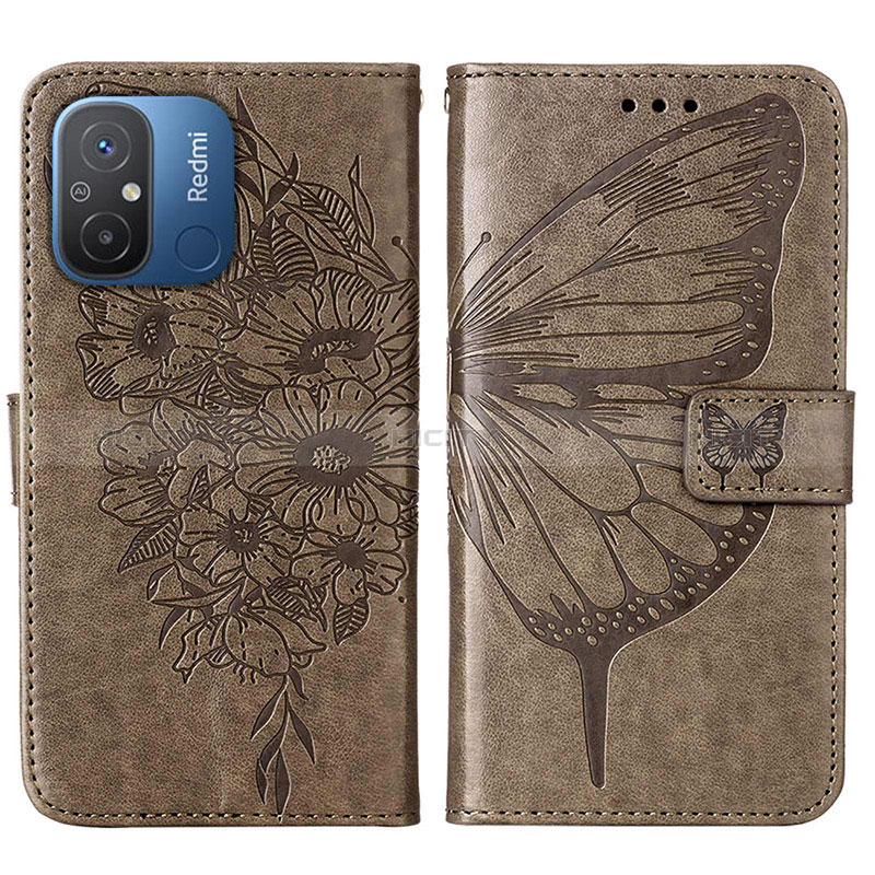 Funda de Cuero Cartera con Soporte Mariposa Carcasa YB2 para Xiaomi Redmi 12C 4G Gris