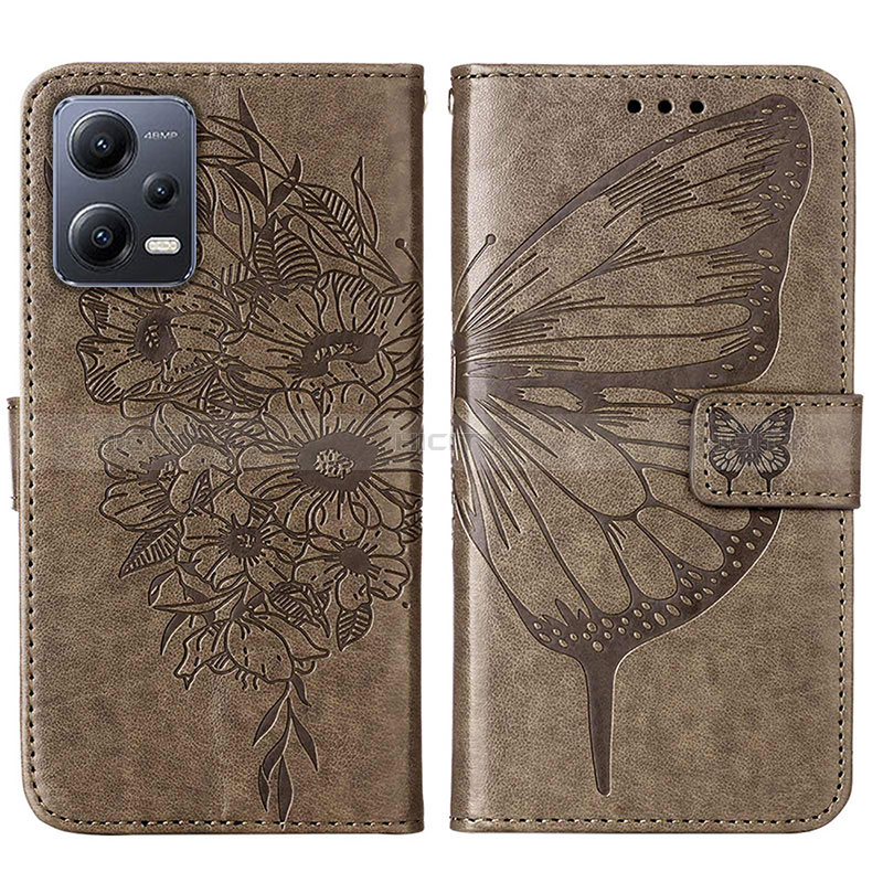 Funda de Cuero Cartera con Soporte Mariposa Carcasa YB2 para Xiaomi Redmi Note 12 5G Gris