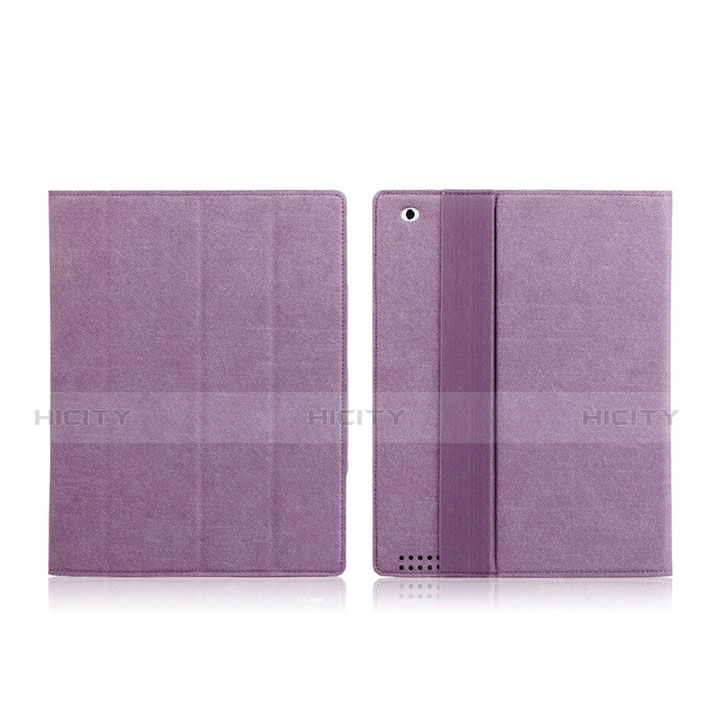 Funda de Cuero Cartera con Soporte para Apple iPad 4 Morado