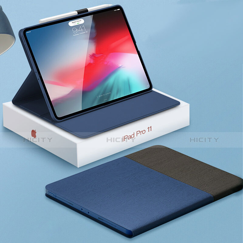 Funda de Cuero Cartera con Soporte para Apple iPad Pro 12.9 (2018) Azul y Negro