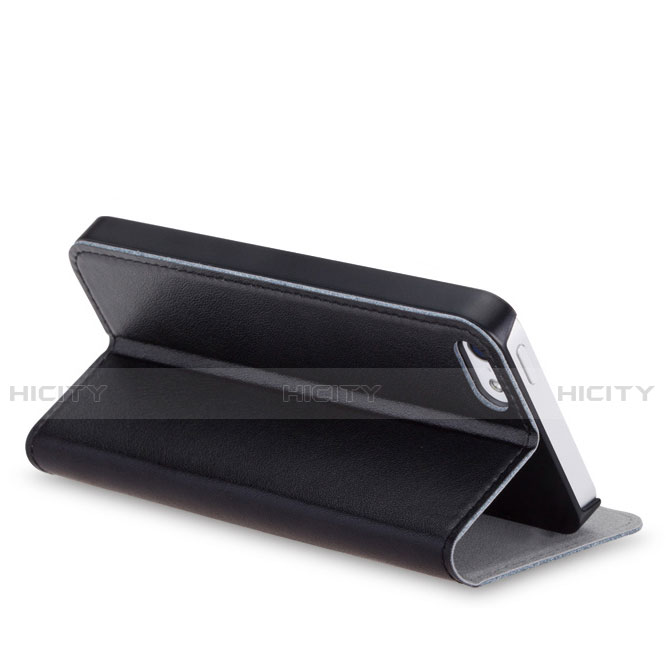 Funda de Cuero Cartera con Soporte para Apple iPhone 5S Negro