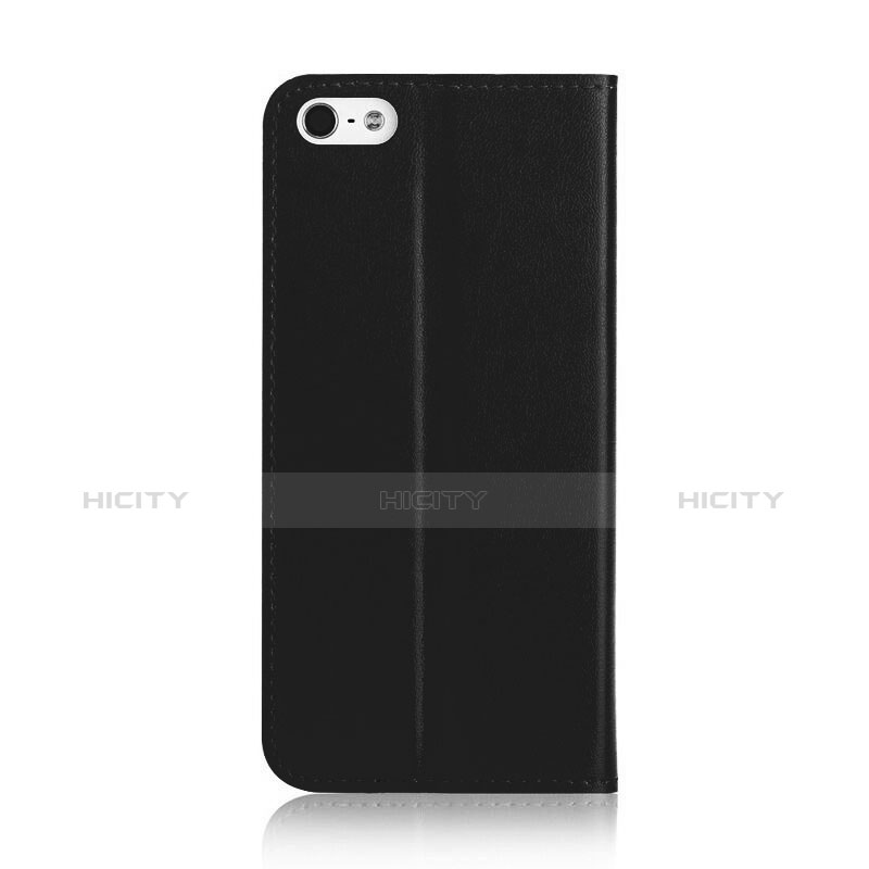 Funda de Cuero Cartera con Soporte para Apple iPhone 5S Negro