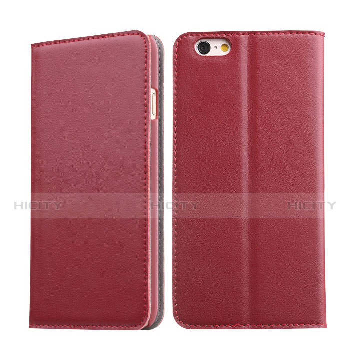 Funda de Cuero Cartera con Soporte para Apple iPhone 6 Plus Rojo