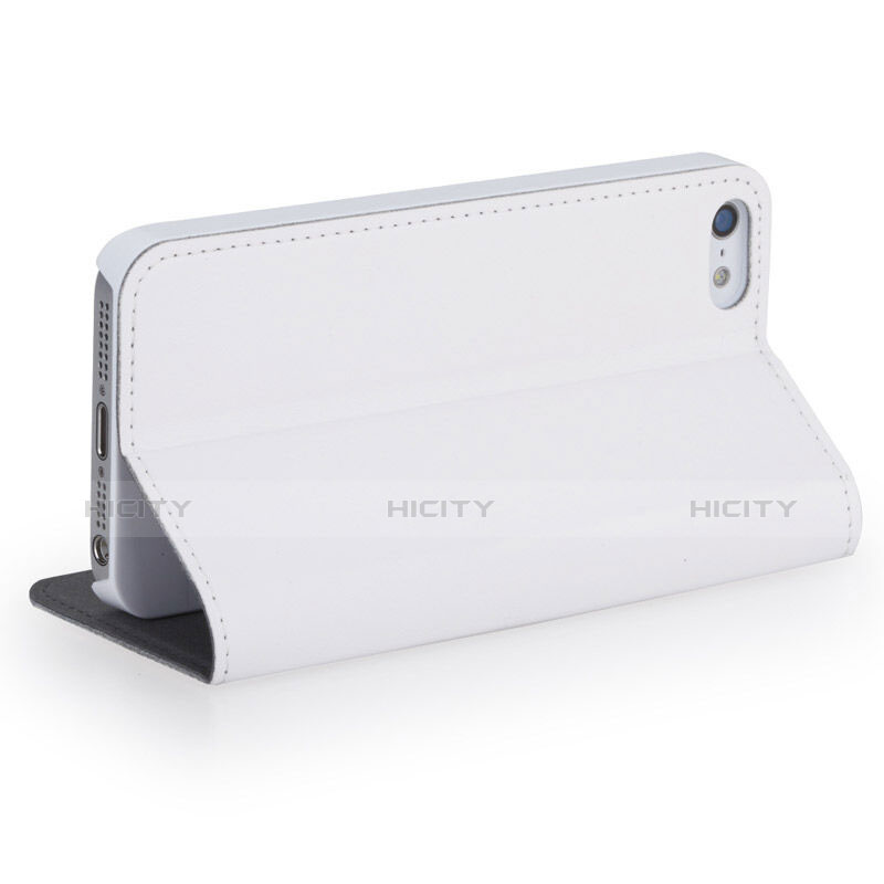 Funda de Cuero Cartera con Soporte para Apple iPhone SE Blanco