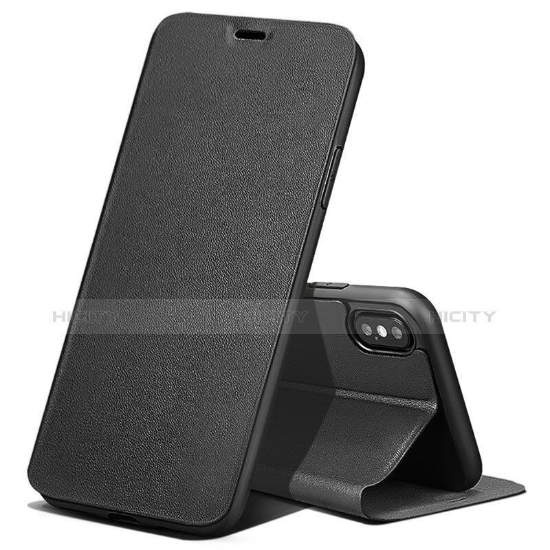 Funda de Cuero Cartera con Soporte para Apple iPhone X Negro