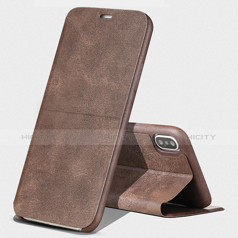 Funda de Cuero Cartera con Soporte para Apple iPhone Xs Marron