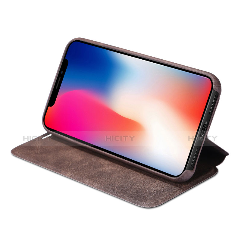 Funda de Cuero Cartera con Soporte para Apple iPhone Xs Marron