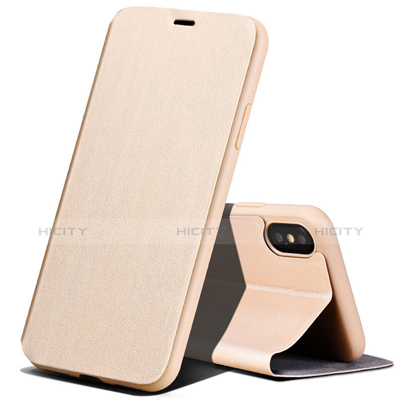 Funda de Cuero Cartera con Soporte para Apple iPhone Xs Oro