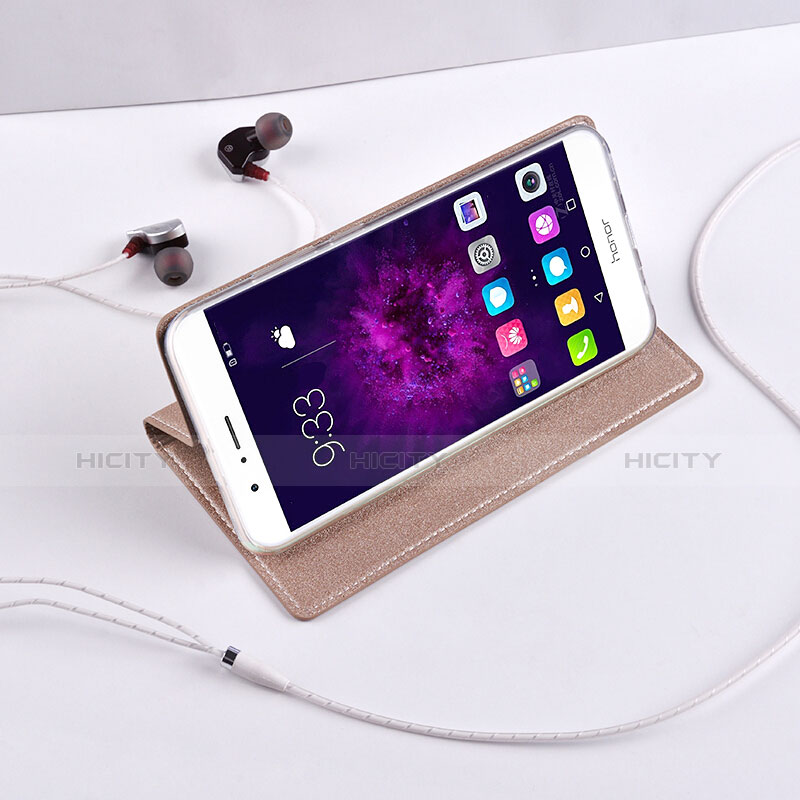 Funda de Cuero Cartera con Soporte para Huawei Honor V9 Oro