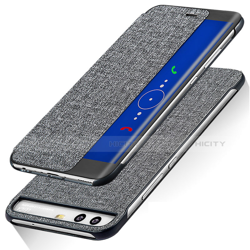 Funda de Cuero Cartera con Soporte para Huawei P10 Gris