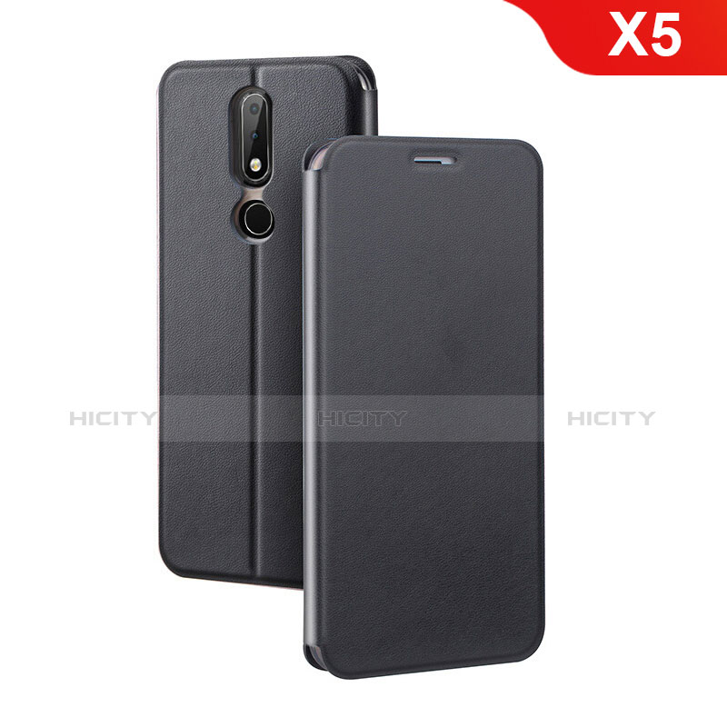 Funda de Cuero Cartera con Soporte para Nokia X5 Negro