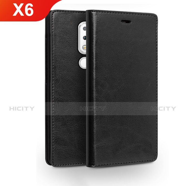 Funda de Cuero Cartera con Soporte para Nokia X6 Negro