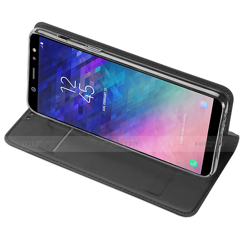 Funda de Cuero Cartera con Soporte para Samsung Galaxy A6 Plus (2018) Negro