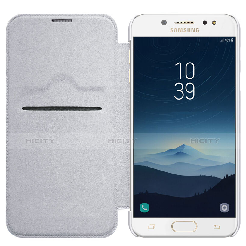 Funda de Cuero Cartera con Soporte para Samsung Galaxy C8 C710F Blanco