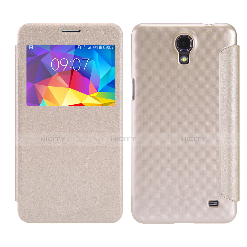 Funda de Cuero Cartera con Soporte para Samsung Galaxy Mega 2 G7508Q Oro