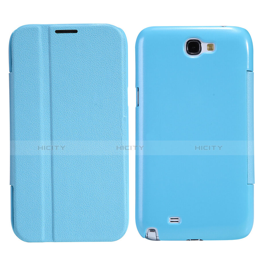 Funda de Cuero Cartera con Soporte para Samsung Galaxy Note 2 N7100 N7105 Azul Cielo