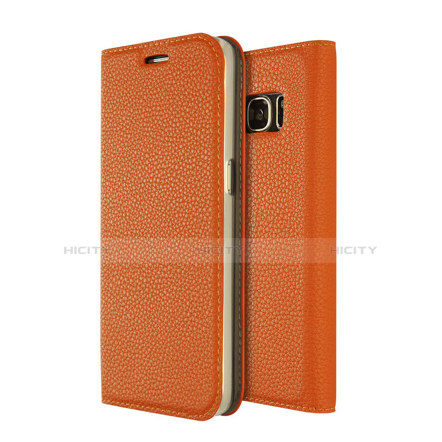 Funda de Cuero Cartera con Soporte para Samsung Galaxy S7 G930F G930FD Naranja