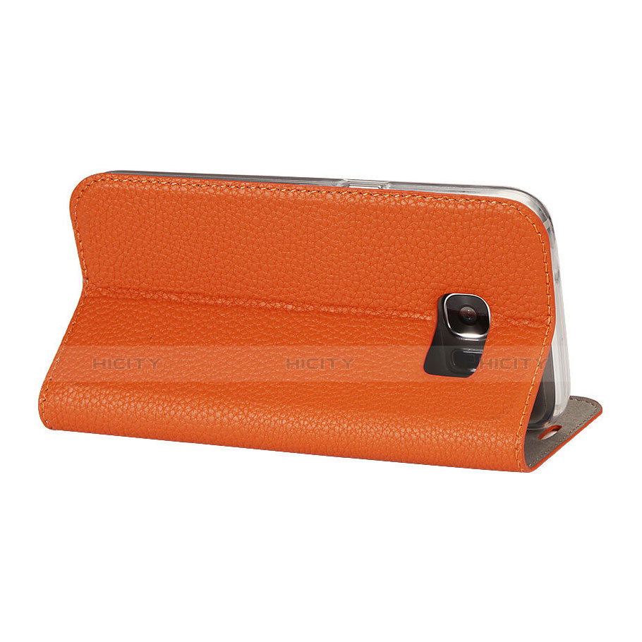 Funda de Cuero Cartera con Soporte para Samsung Galaxy S7 G930F G930FD Naranja