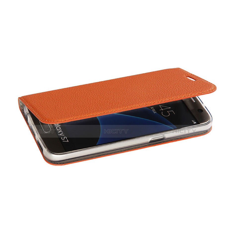 Funda de Cuero Cartera con Soporte para Samsung Galaxy S7 G930F G930FD Naranja