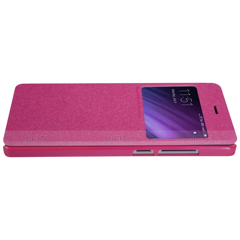 Funda de Cuero Cartera con Soporte para Xiaomi Redmi 4 Prime High Edition Rosa Roja