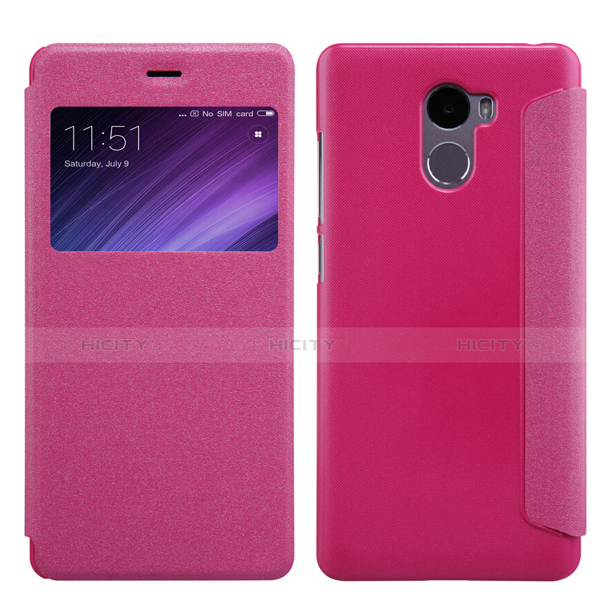 Funda de Cuero Cartera con Soporte para Xiaomi Redmi 4 Standard Edition Rosa Roja