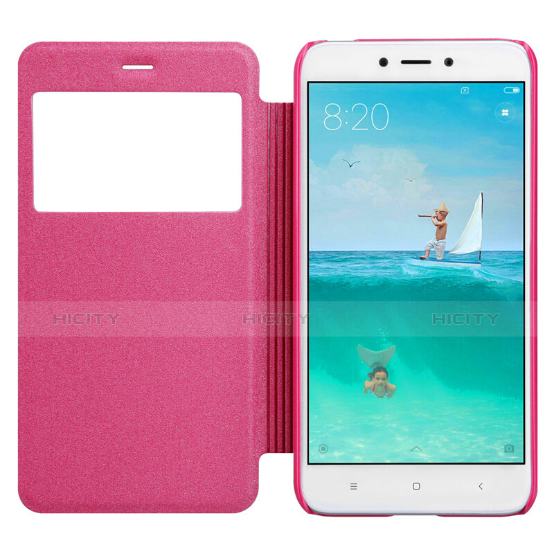 Funda de Cuero Cartera con Soporte para Xiaomi Redmi 4X Rosa Roja