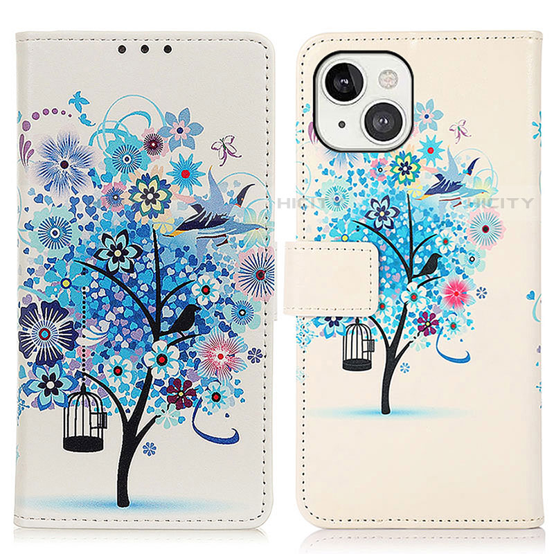 Funda de Cuero Cartera con Soporte Patron de Moda Carcasa A07 para Apple iPhone 13 Azul