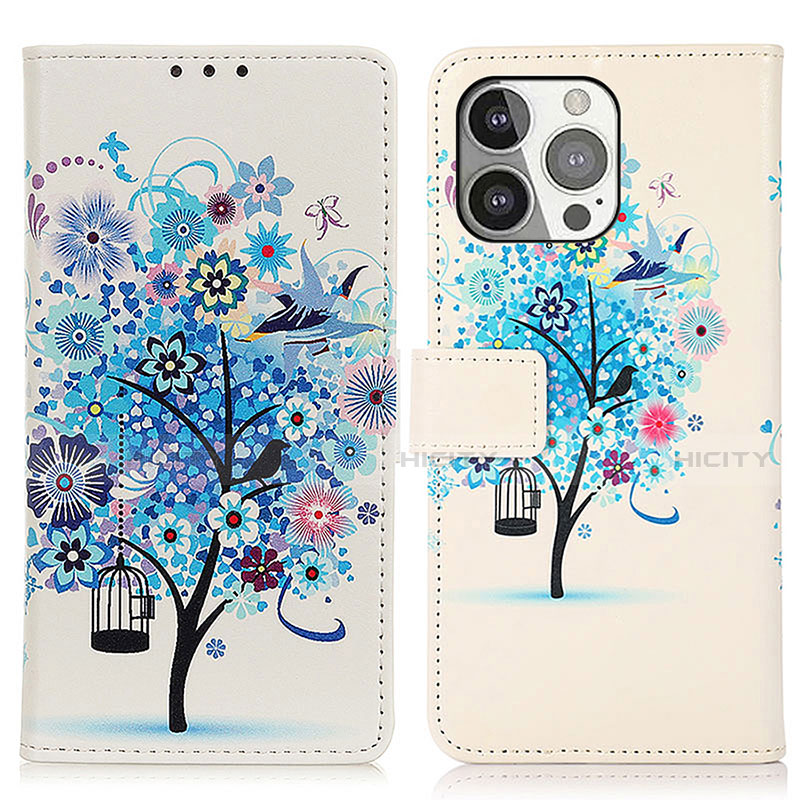 Funda de Cuero Cartera con Soporte Patron de Moda Carcasa A07 para Apple iPhone 14 Pro Max Azul