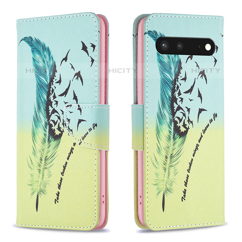 Funda de Cuero Cartera con Soporte Patron de Moda Carcasa B01F para Google Pixel 7 5G Menta Verde