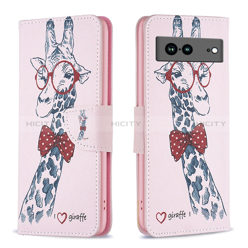 Funda de Cuero Cartera con Soporte Patron de Moda Carcasa B01F para Google Pixel 7a 5G Rosa