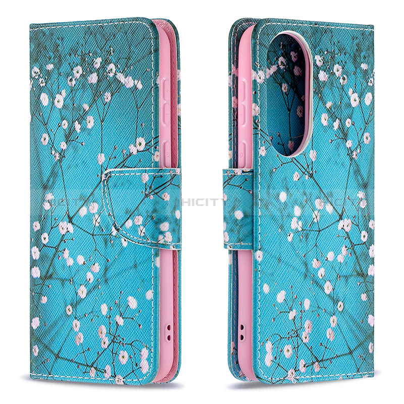 Funda de Cuero Cartera con Soporte Patron de Moda Carcasa B01F para Huawei P50 Pro Cian