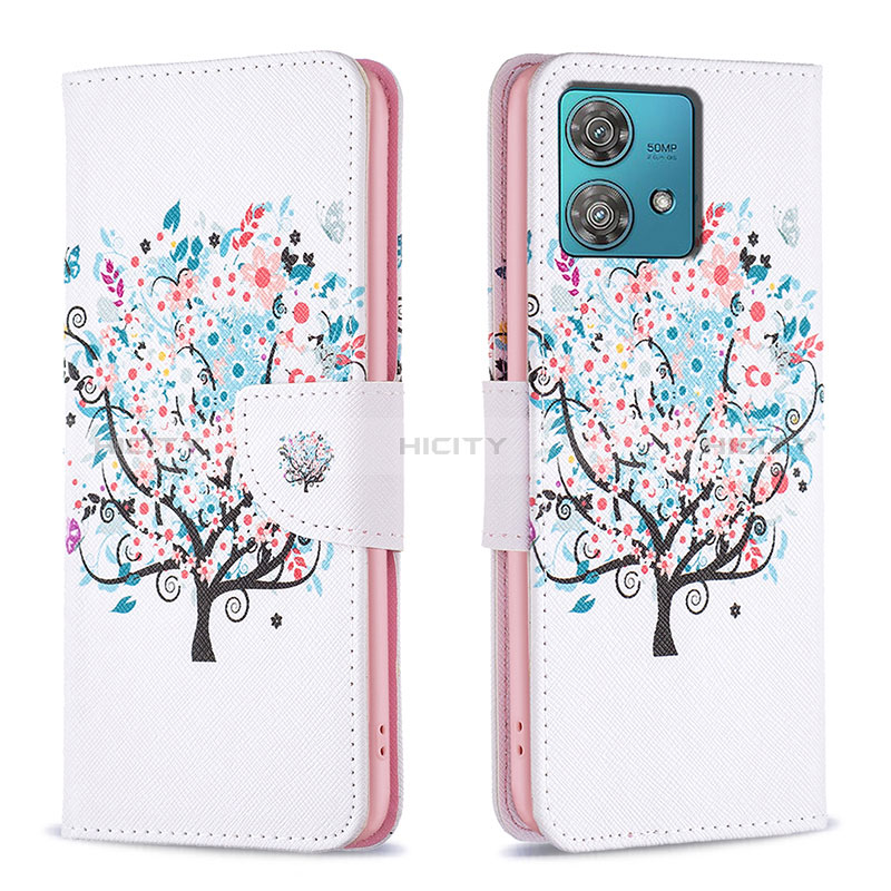 Funda de Cuero Cartera con Soporte Patron de Moda Carcasa B01F para Motorola Moto Edge 40 Neo 5G Blanco