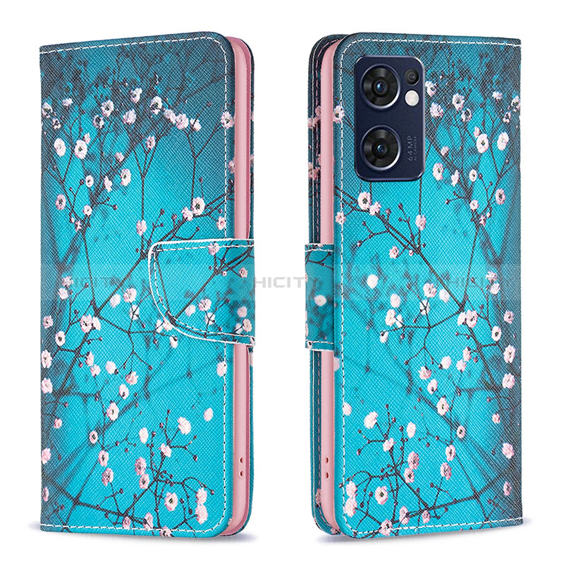 Funda de Cuero Cartera con Soporte Patron de Moda Carcasa B01F para OnePlus Nord CE 2 5G Cian