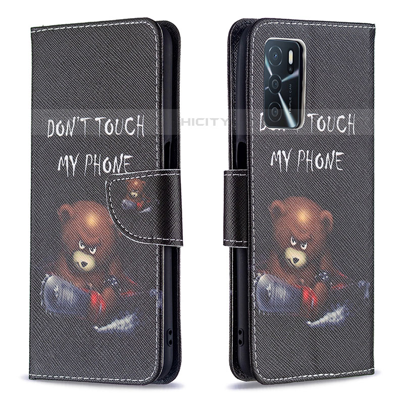 Funda de Cuero Cartera con Soporte Patron de Moda Carcasa B01F para Oppo A54s Gris Oscuro