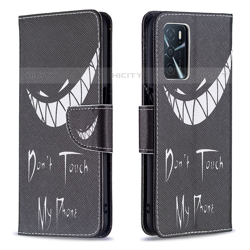 Funda de Cuero Cartera con Soporte Patron de Moda Carcasa B01F para Oppo A54s Negro