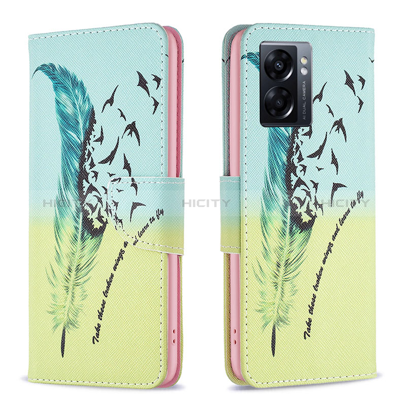 Funda de Cuero Cartera con Soporte Patron de Moda Carcasa B01F para Oppo A77 5G Menta Verde