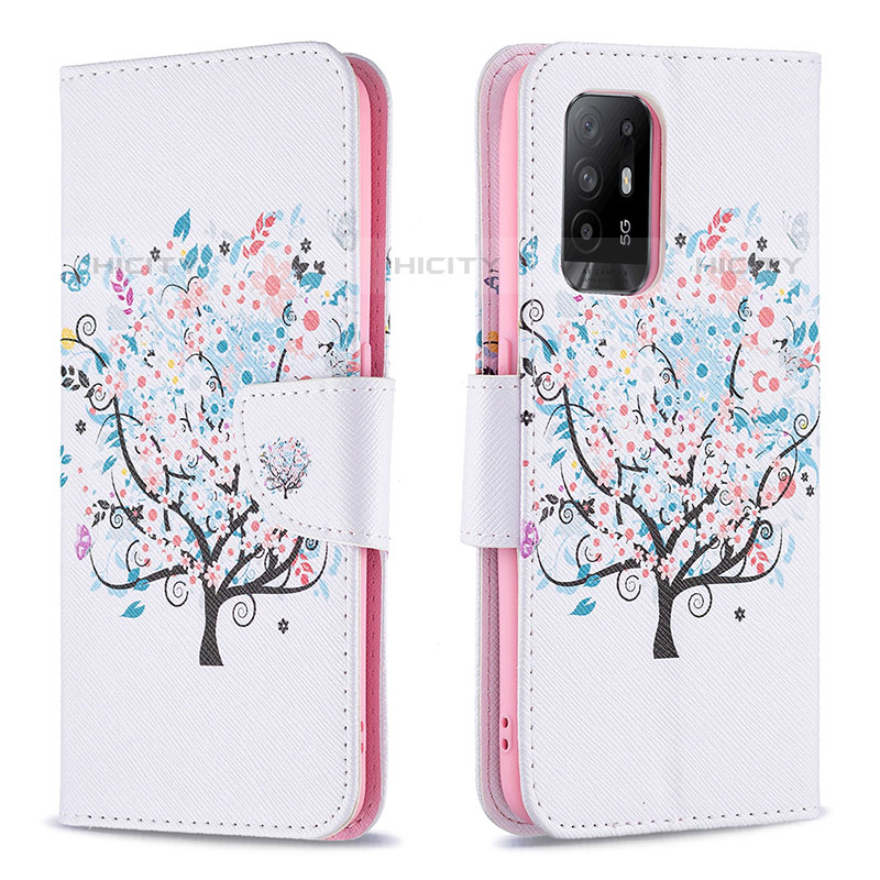 Funda de Cuero Cartera con Soporte Patron de Moda Carcasa B01F para Oppo A94 5G Blanco