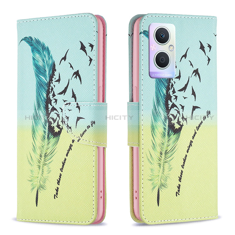 Funda de Cuero Cartera con Soporte Patron de Moda Carcasa B01F para Oppo A96 5G Menta Verde