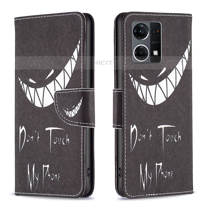 Funda de Cuero Cartera con Soporte Patron de Moda Carcasa B01F para Oppo F21 Pro 4G Negro