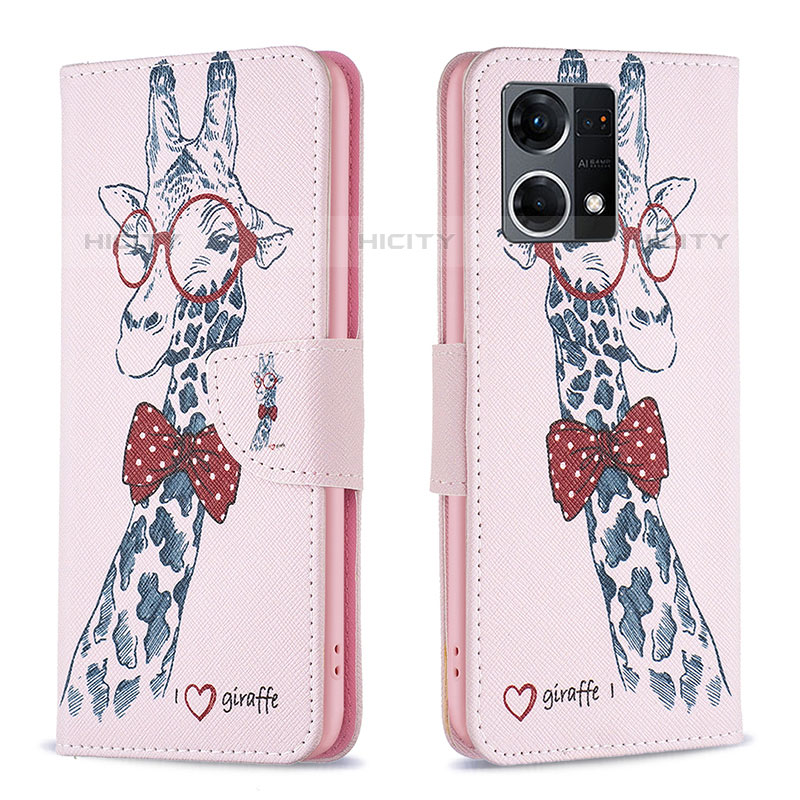 Funda de Cuero Cartera con Soporte Patron de Moda Carcasa B01F para Oppo F21 Pro 4G Rosa